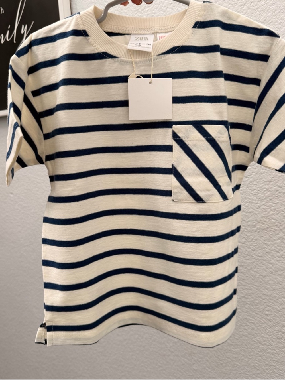 Zara Kids Navy & Cream Striped Pocket Tee